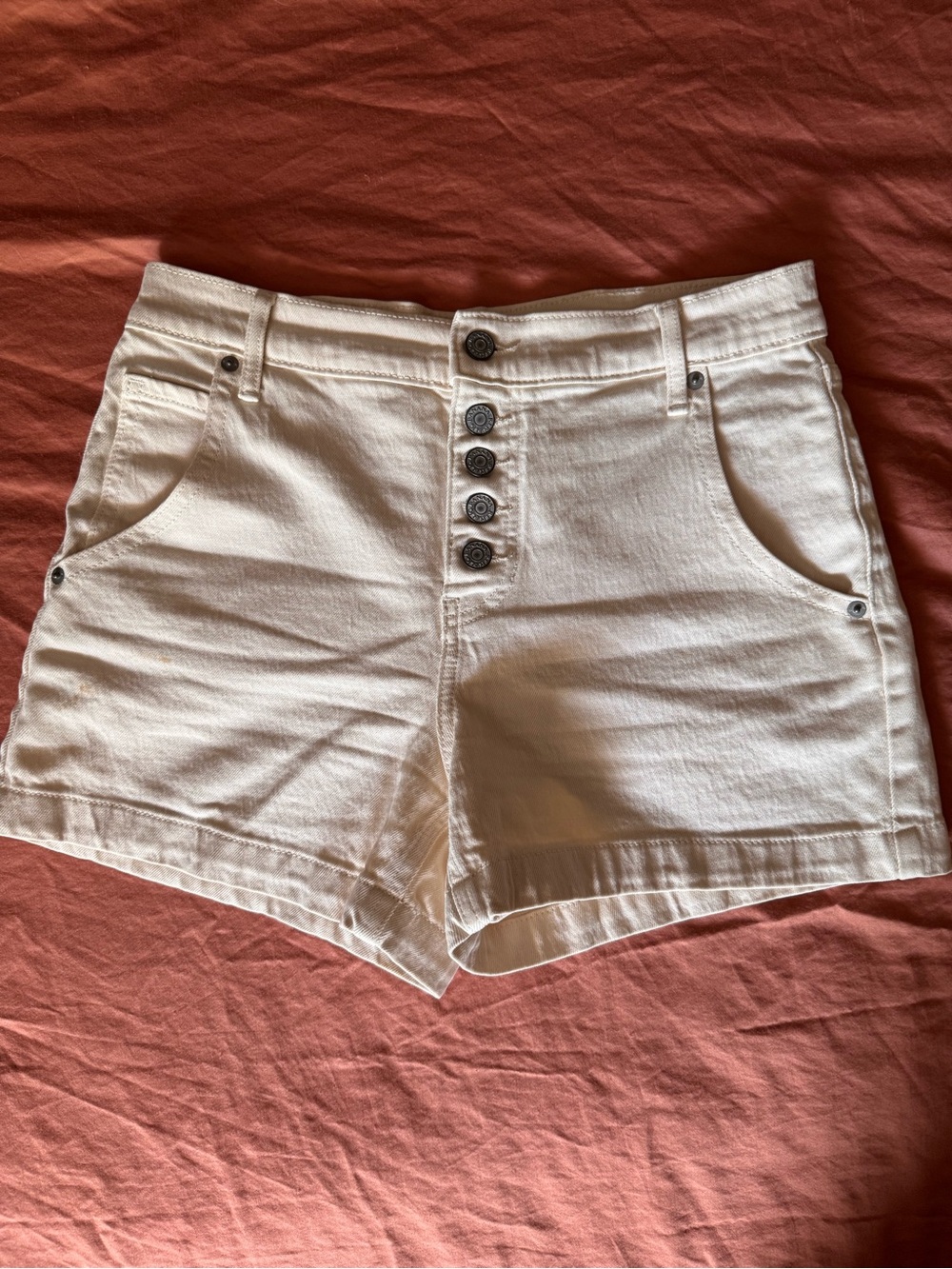 Banana Republic Cream Denim High-Waist Button Front Shorts